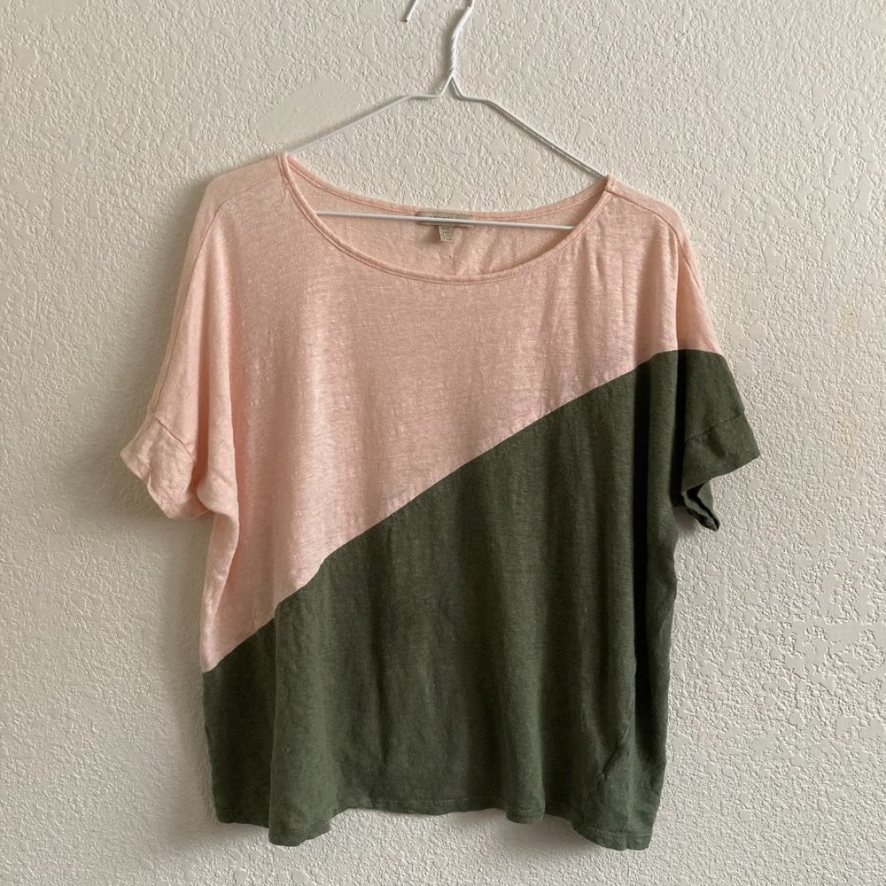 Bordeaux by Anthropology 100% Linen Olive Green & Blush Pink Two Toned Shirt - Picture 5 of 11